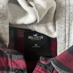 Hollister Red and Black Hooded Plaid Shirt